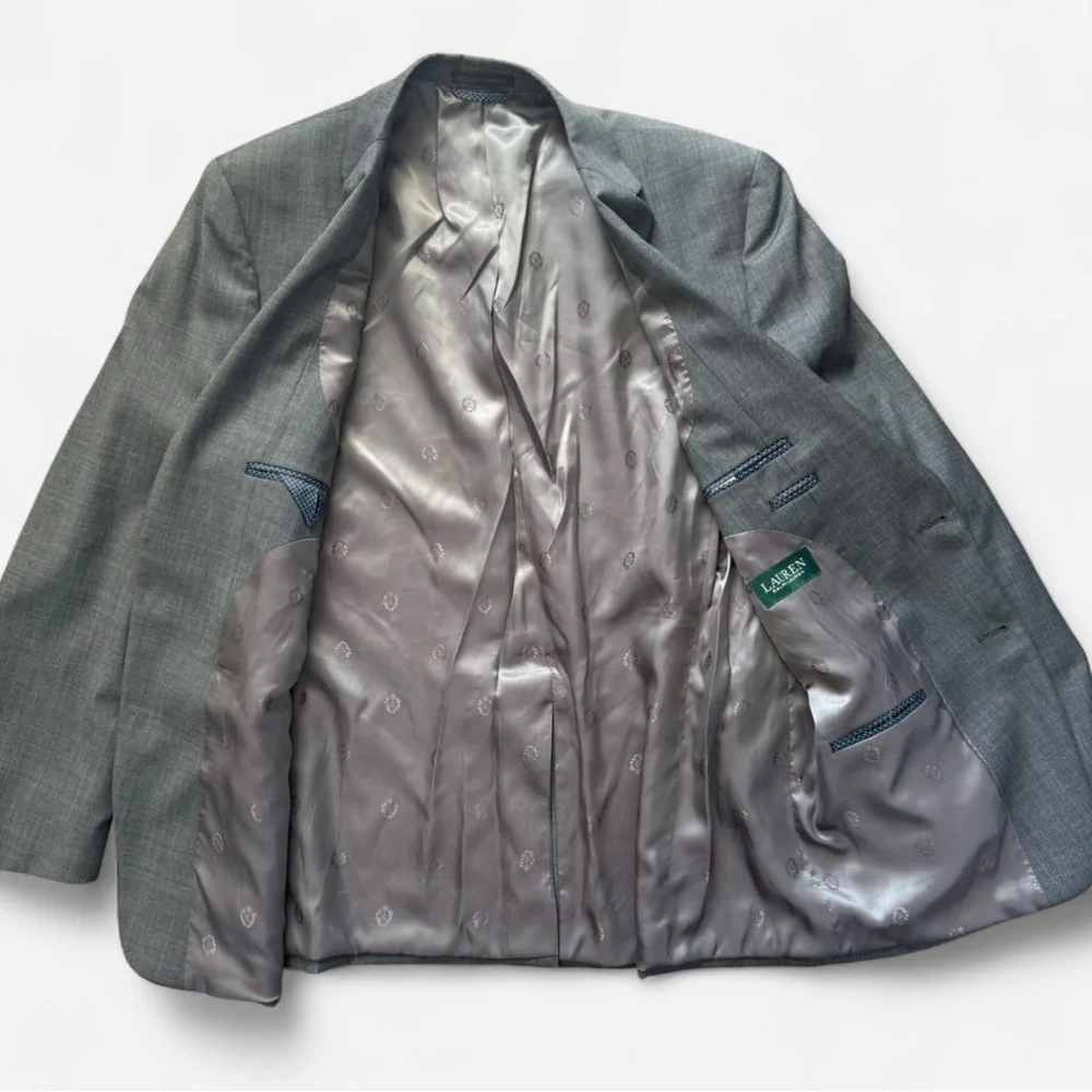 Lauren Ralph Lauren Men's 46L Gray Wool‎ Blend Blazer Classic Two Button Jacket